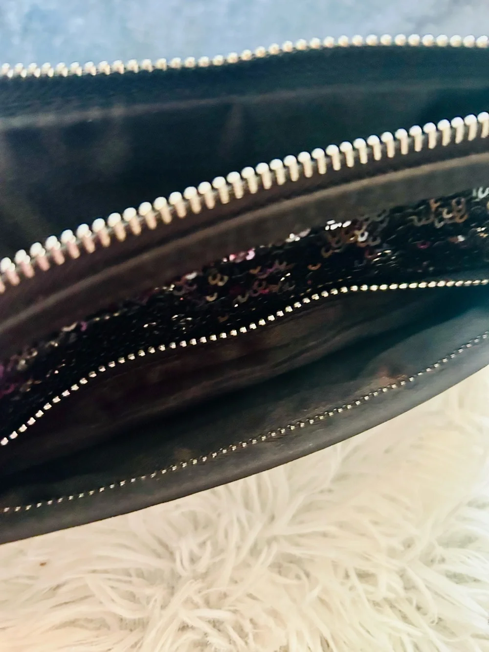 Victoria's Secret Black /Silver Sequin Cosmetics Bag makeup pouch